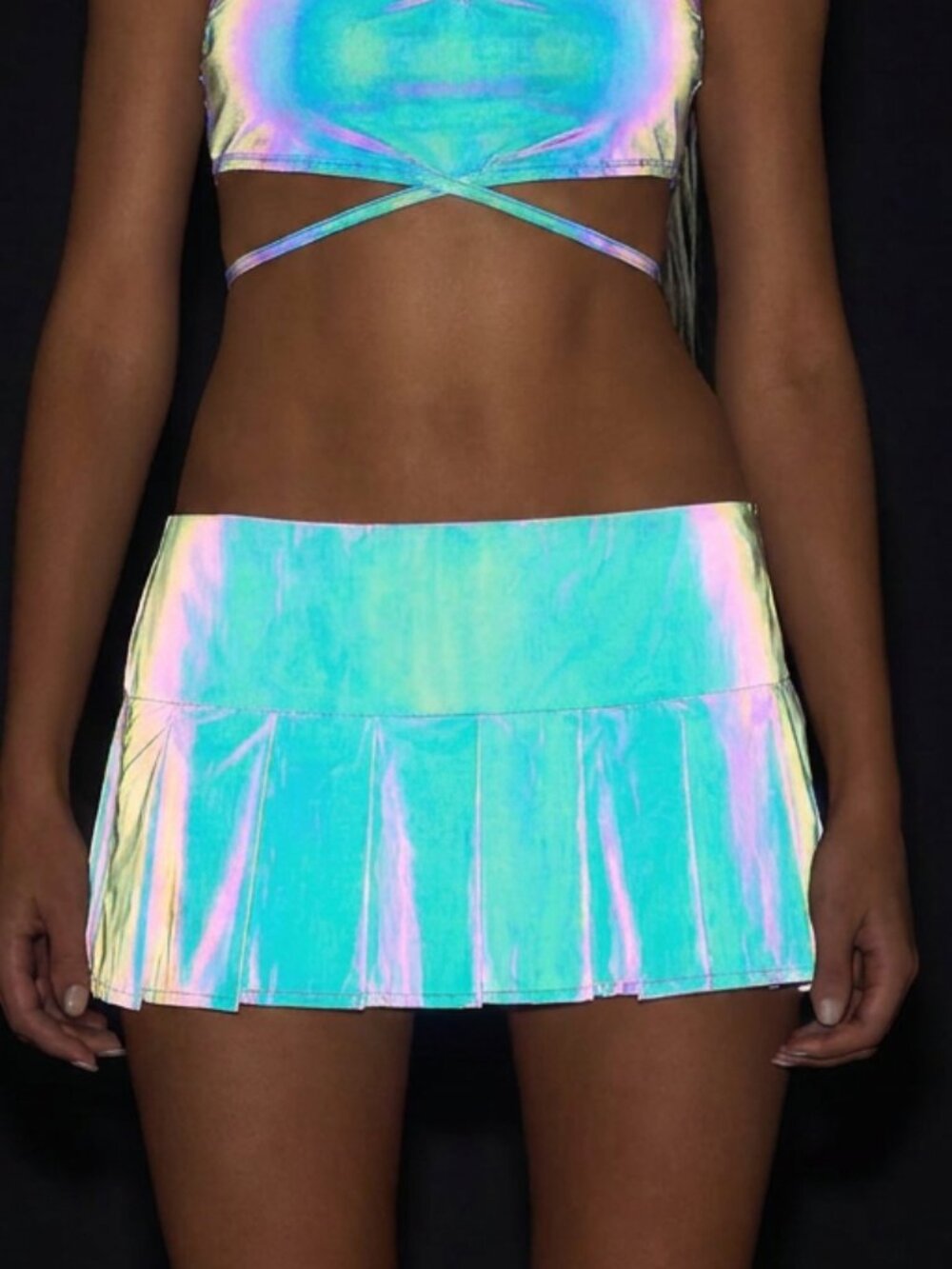 CLUB EXX Max Volume reflective pleated mini skirt